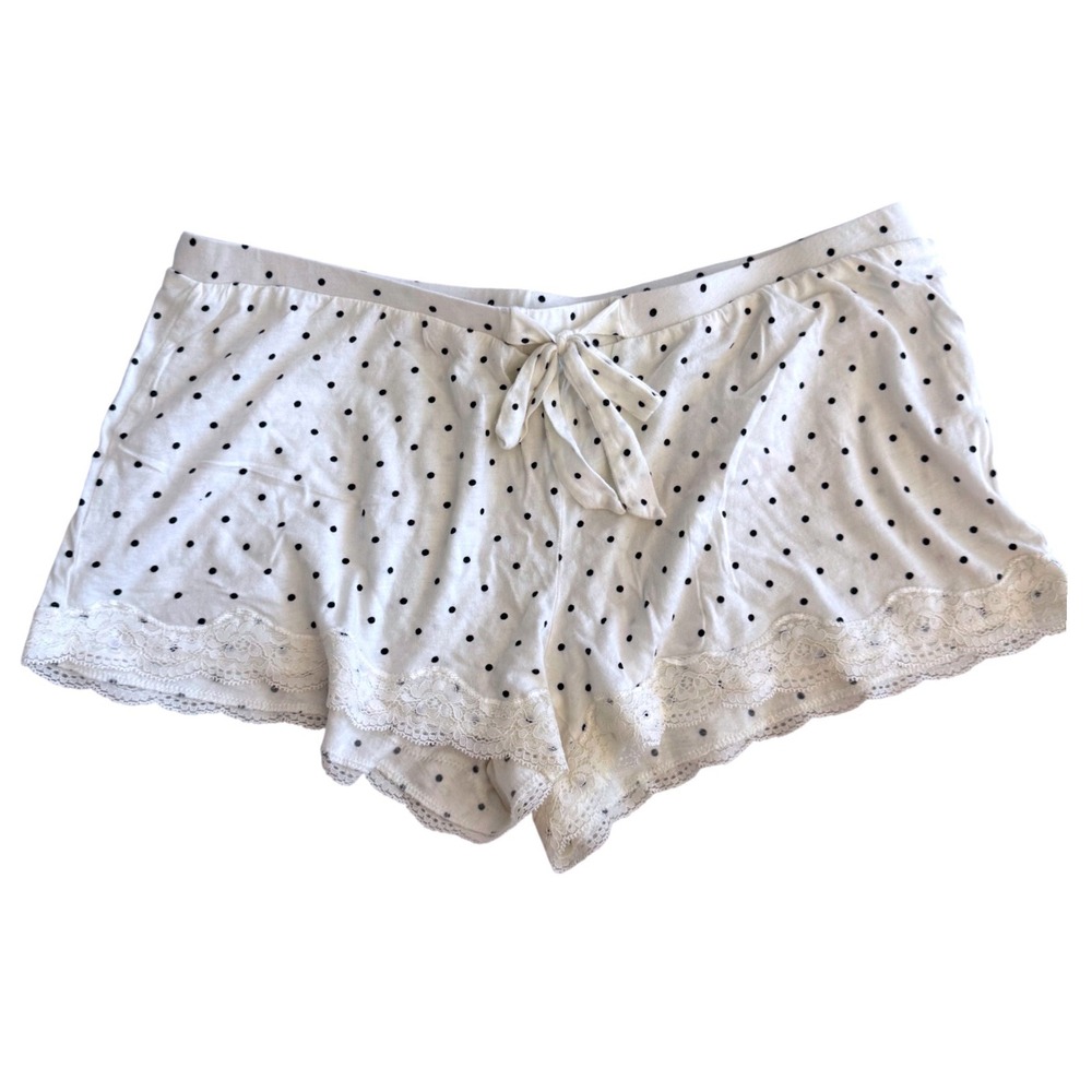 Aerie Polka Dot Sleep Shorts Lace Trim Pajamas Loungewear White Cozy Medium